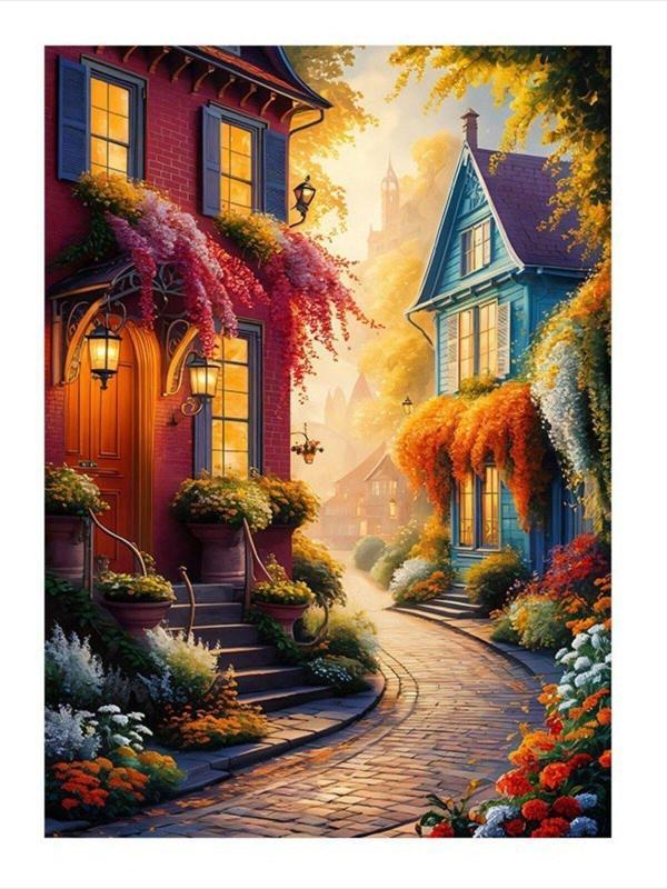Ekart Çiçekli Köy Evleri Desenli Mdf Tablo 50 cm x 70 cm - Image 1