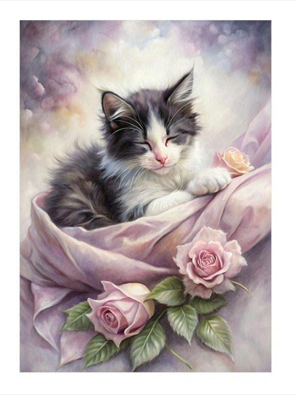 Ekart Yavru Kedi Ve Güller Art Mdf Poster 35 cm x 50 cm - Image 1