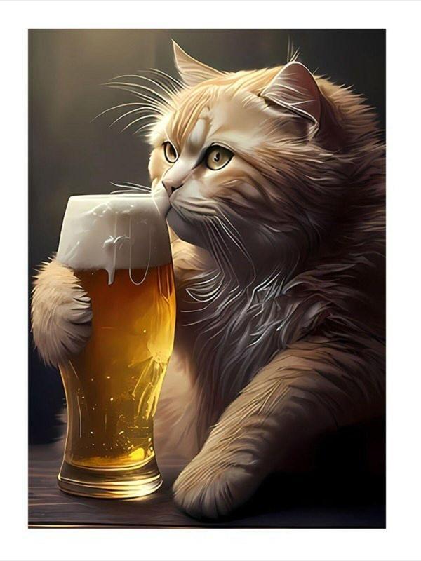 Ekart Bira İçen Kedi Dekoratif Mdf Tablo 35 cm x 50 cm - Image 1