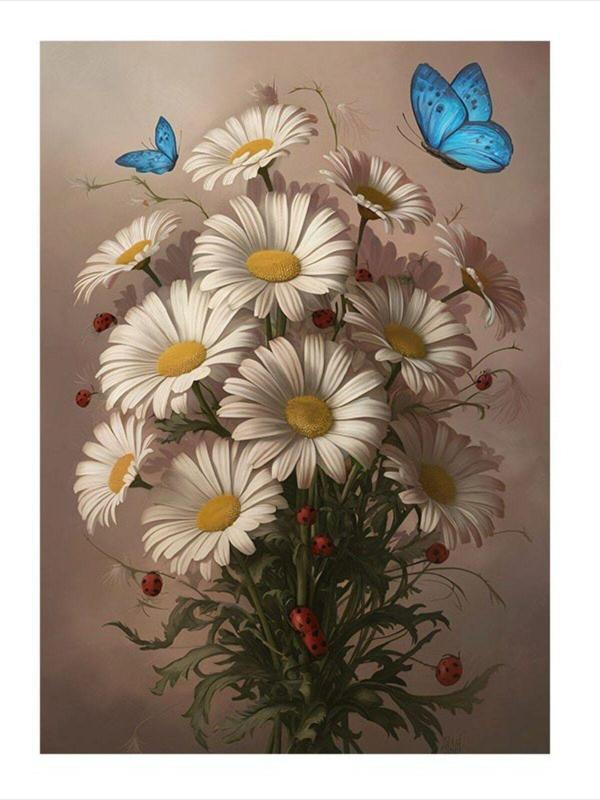 Ekart Mavi Kelebekler Ve Beyaz Çiçekler Mdf Tablo 25 cm x 35 cm - Image 1