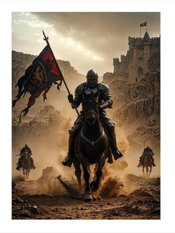 Ekart Bayrak Taşıyan Şövalye Hediyelik Mdf Tablo 50 cm x 70 cm - Image 1