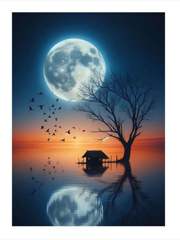 Ekart Dolunay Ve Göl  Art Mdf Poster 35 cm x 50 cm - Image 1