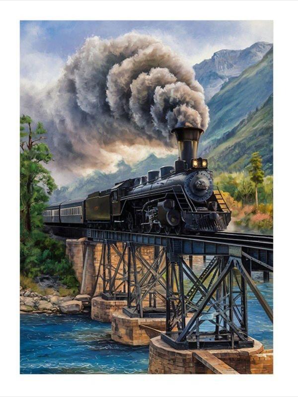 Ekart Retro Tren Ve Köprü Mdf Tablo 25 cm x 35 cm - Image 1