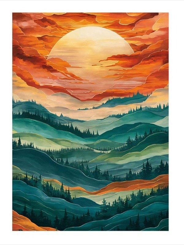 Ekart Kırmızı Güneş Ve Orman Desenli Mdf Tablo 35 cm x 50 cm - Image 1