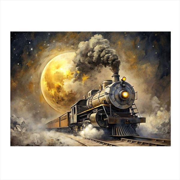 Ekart Buharlı Tren Ve Dolunay Model Mdf tablo 35 cm x 50 cm - Image 1