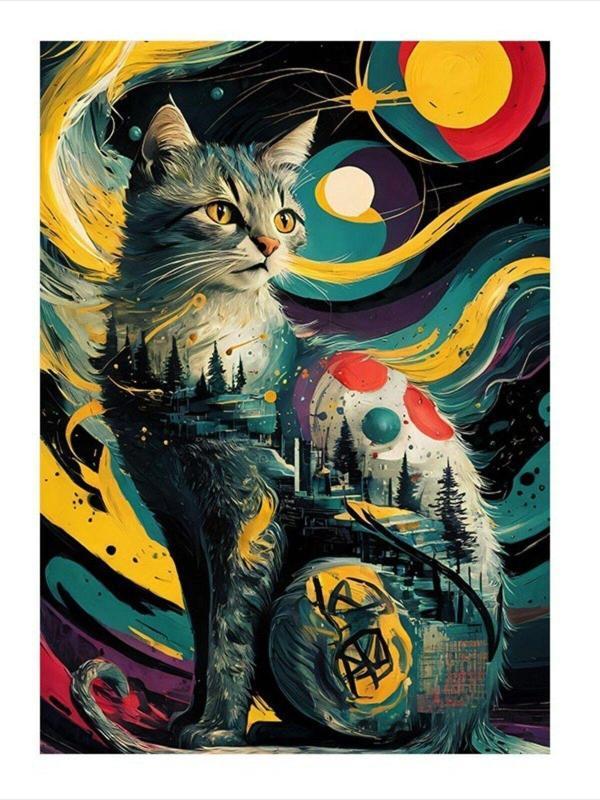 Ekart Van Gogh Tarzı Kedi Art Mdf Poster 50 cm x 70 cm - Image 1