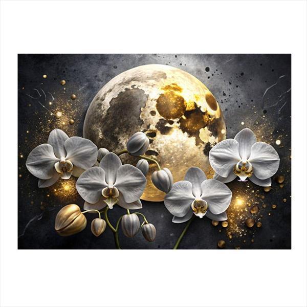 Ekart Beyaz Orkideler Ve Dolunay Art Mdf Poster 50 cm x 70 cm - Image 1