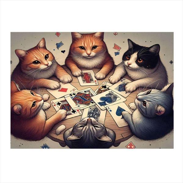 Ekart İskambil Oynayan Kediler Mdf poster 35 cm x 50 cm - Image 1