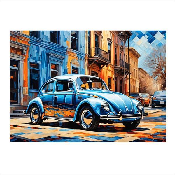 Ekart Mavi Retro Kaplumbağa Araba Art Mdf Tablo 50 cm x 70 cm - Image 1