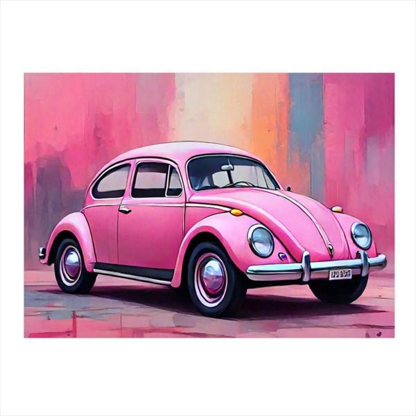 Ekart Retro Pembe Kaplumbağa Araba Model Mdf tablo 35 cm x 50 cm - Image 1
