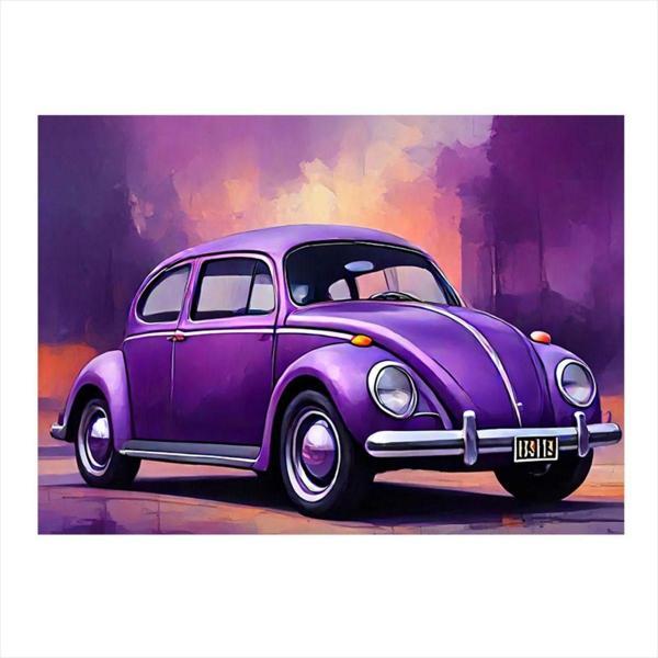 Ekart Retro Mor Kaplumbağa Araba Hediyelik Mdf Tablo 35 cm x 50 cm - Image 1
