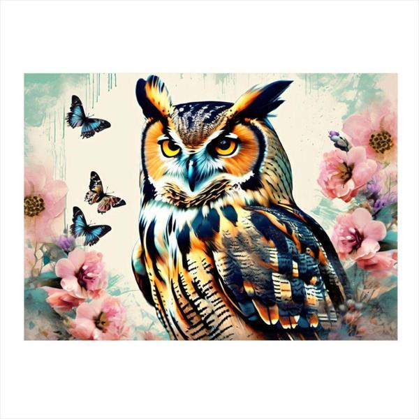 Ekart Sevimli Baykuş Ve Kelebekler Mdf Tablo 50 cm x 70 cm - Image 1