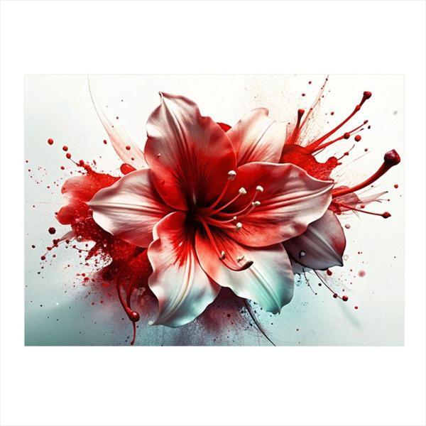 Ekart Kırmızı Boyalı Çiçek Desenli Mdf Tablo 35 cm x 50 cm - Image 1