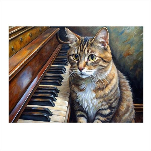 Ekart Piyano Ve Kedi Model Mdf tablo 35 cm x 50 cm - Image 1