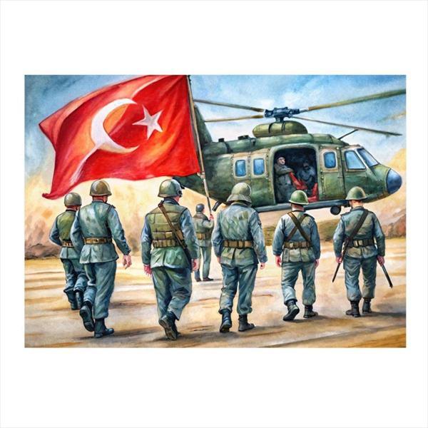 Ekart Helikopter Ve Türk Askerleri Modern Mdf Tablo 35 cm x 50 cm - Image 1