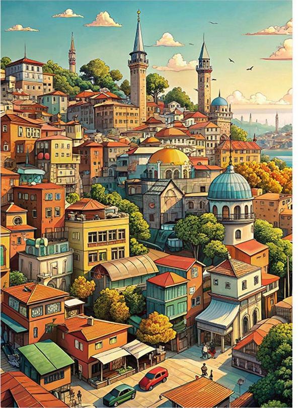 Ekart İstanbul Manzaralı Çizim Modern Mdf Tablo 50 cm x 70 cm - Image 1