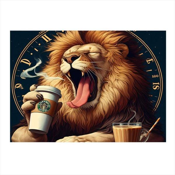Ekart Kahve İçen Aslan Dekoratif Mdf Tablo 50 cm x 70 cm - Image 1