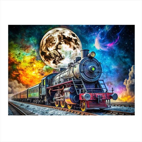 Ekart Dolunay Ve Buharlı Tren Dekoratif Mdf Tablo 25 cm x 35 cm - Image 1