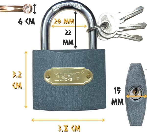 Kupa Asma Kilit Gri 38 mm. - 3 Anahtarlı - Image 1