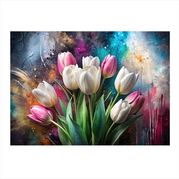 Ekart Pembe Beyaz Laleler Tasarım Mdf Tablo 35 cm x 50 cm - Image 1