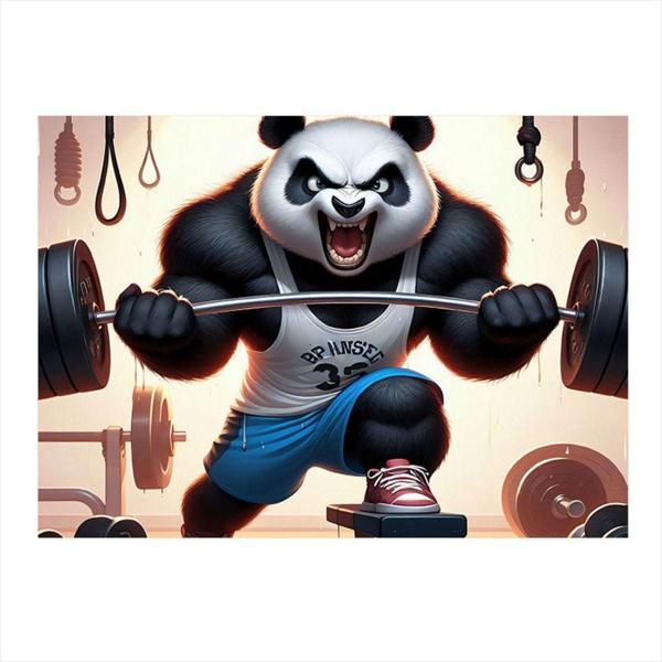 Ekart Dambıl Kaldıran Panda Art Mdf Tablo 50 cm x 70 cm - Image 1