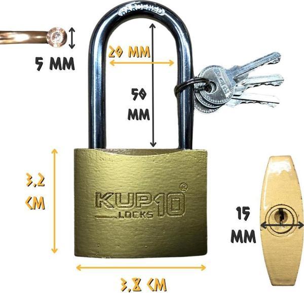 Kupa Uzun Kanca Asma Kilit Sarı 38 mm. - 3 Anahtarlı - Image 1
