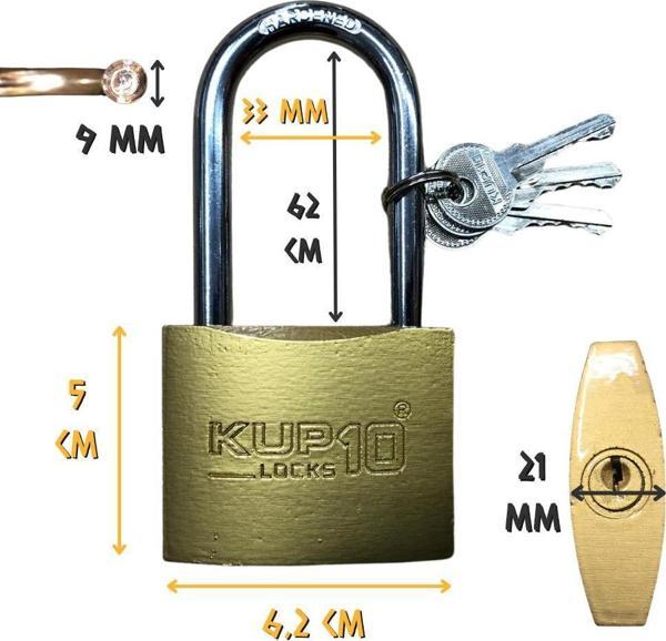 Kupa Uzun Kanca Asma Kilit Sarı 63 mm. - 3 Anahtarlı - Image 1