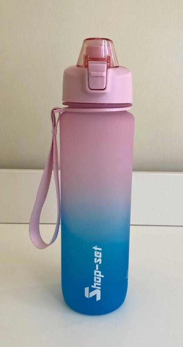 Shopset 1000 Ml Tritan Motivasyonlu Su Matarası Süzgeçli (Pembe-Turkuaz Mavi) - Image 1