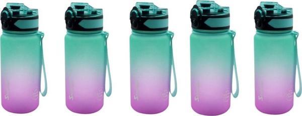 Shopset 5 Adet * 350Ml Tritan Motivasyonlu Su Matarası Çift Renk (Yeşil - Pembe) - Image 1
