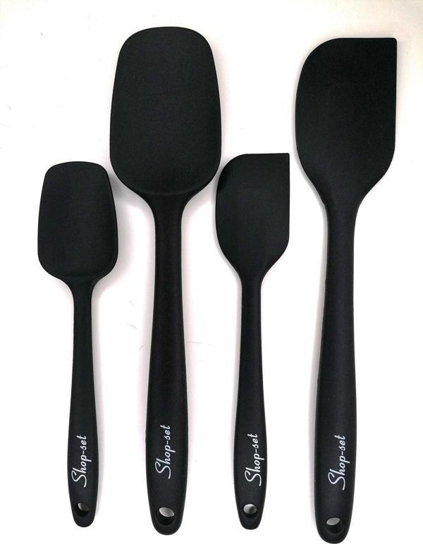 Shopset Isıya Dayanıklı Yanmaz Yapışmaz Silikon Spatula Seti 4 Parça - Siyah Takım - Image 1