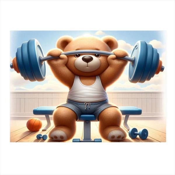 Ekart Ağırlık Kaldıran Sevimli Panda Dekoratif ahşap Tablo 35 cm x 50 cm - Image 1
