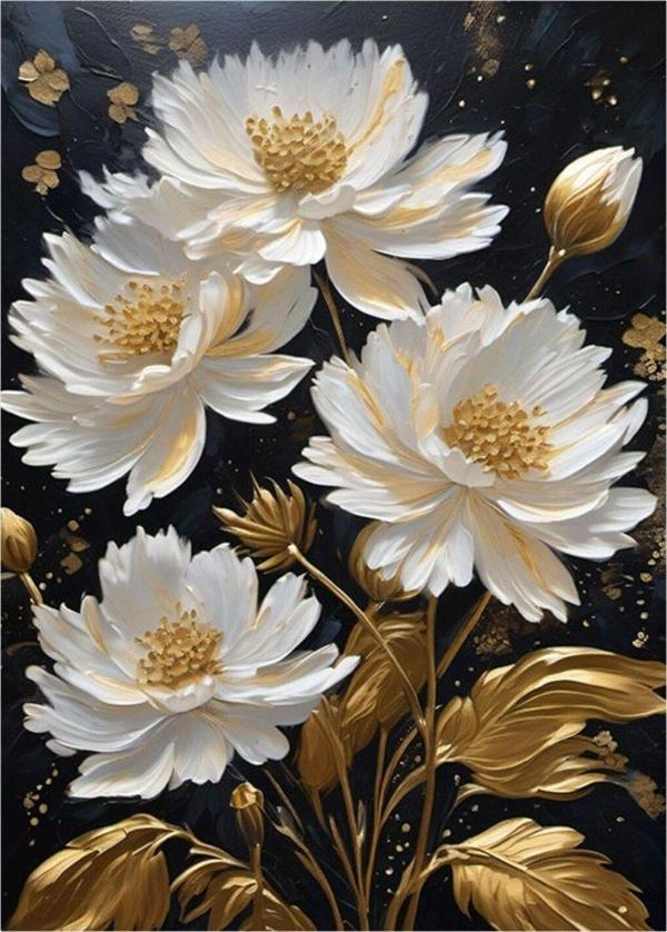 Ekart Beyaz Çiçekler Tasarım Ahşap Tablo 35 cm x 50 cm - Image 1