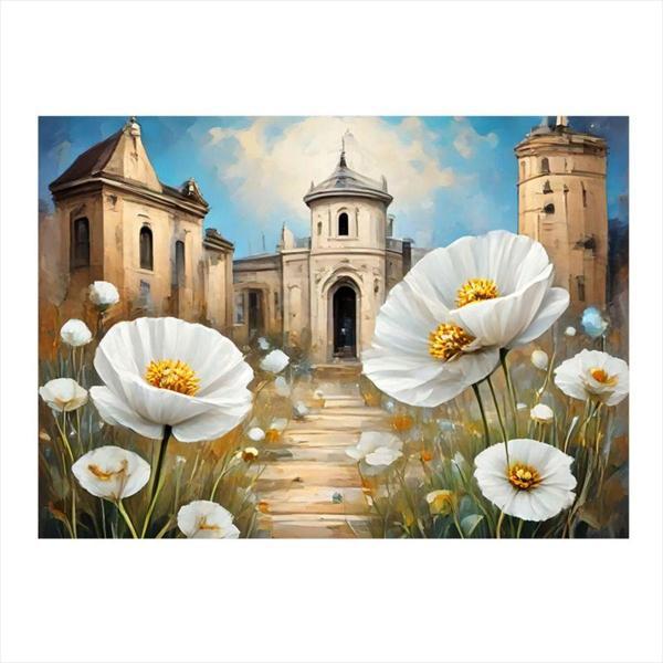 Ekart Beyaz Çiçekler Tasarım Ahşap Tablo 35 cm x 50 cm - Image 1