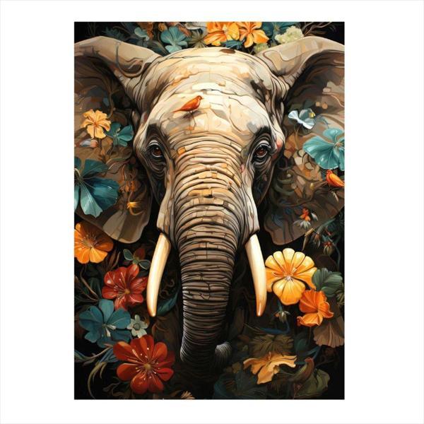 Ekart Çiçekler Ve Fil Tasarım Ahşap Tablo 35 cm x 50 cm - Image 1
