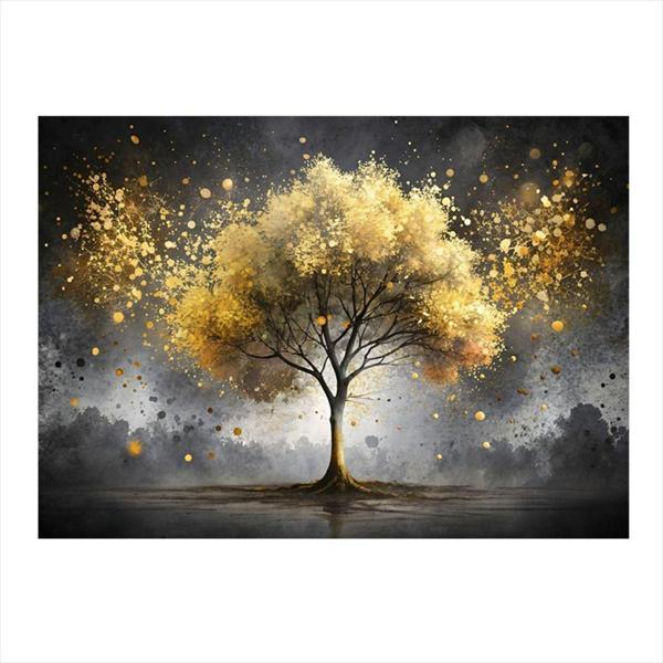 Ekart Altın Rengi Ağaç Desenli Ahşap Tablo 35 cm x 50 cm - Image 1