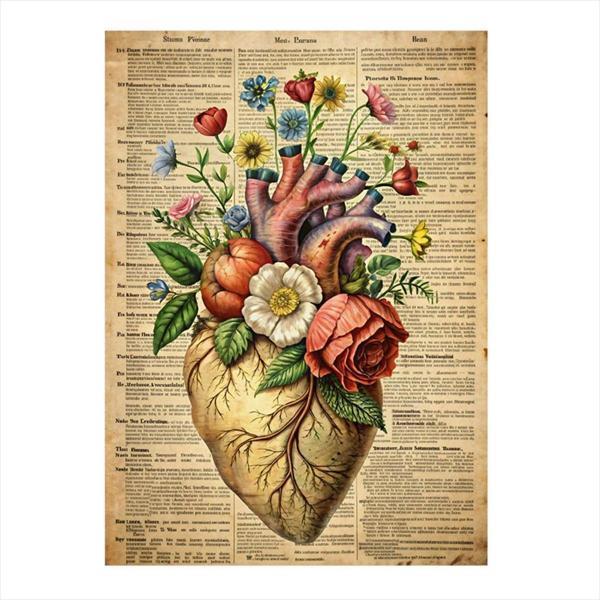 Ekart Çiçekler Ve Kalp Hediyelik Ahşap Tablo 35 cm x 50 cm - Image 1