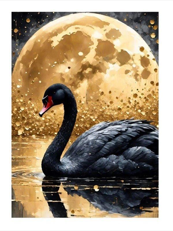 Ekart Altın Sarısı Ay Ve Leylek Hediyelik Ahşap Tablo 25 cm x 35 cm - Image 1
