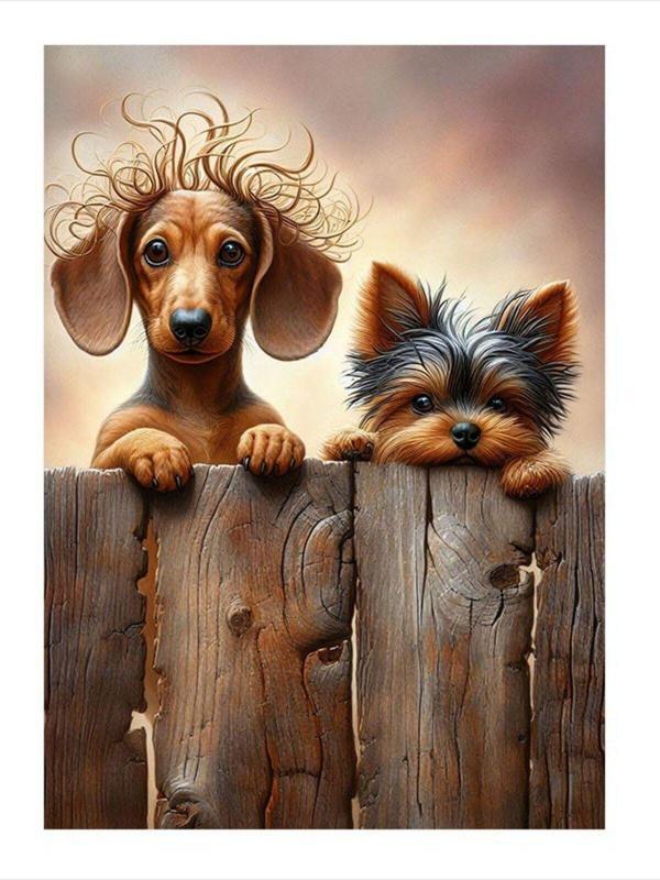 Ekart Çitten Bakan Köpekler Hediyelik Ahşap Tablo 25 cm x 35 cm - Image 1