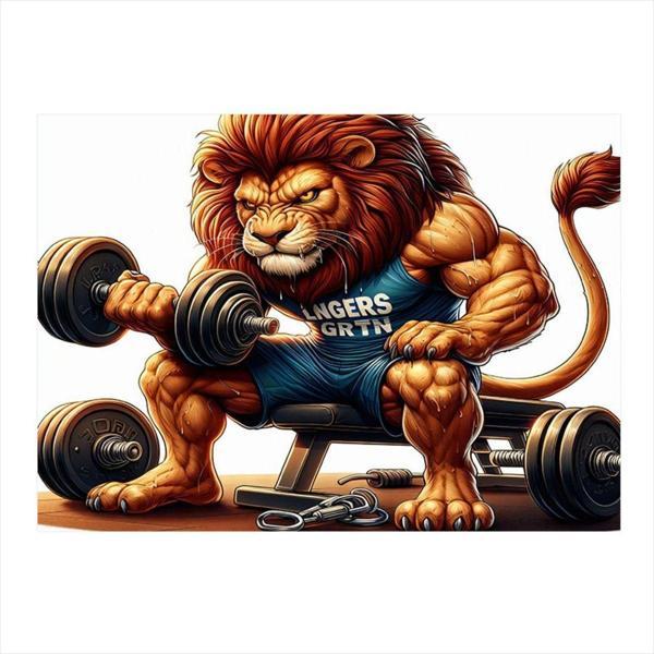 Ekart Dambıl Kaldıran Aslan Hediyelik Ahşap Tablo 35 cm x 50 cm - Image 1
