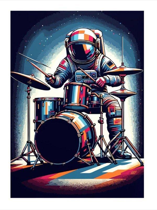Ekart Davul Çalan Astronot Desenli Ahşap Tablo 25 cm x 35 cm - Image 1