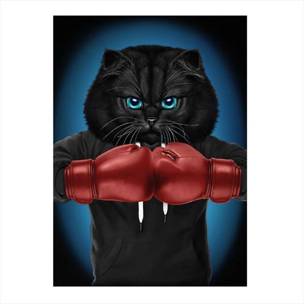 Ekart Boksör Kedi Tasarım Ahşap Tablo 50 cm x 70 cm - Image 1