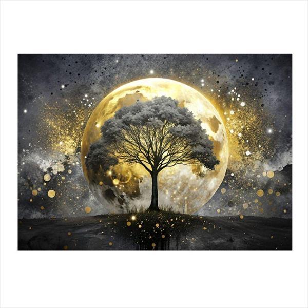 Ekart Ay Ve Ağaç Tasarım Ahşap Tablo 35 cm x 50 cm - Image 1