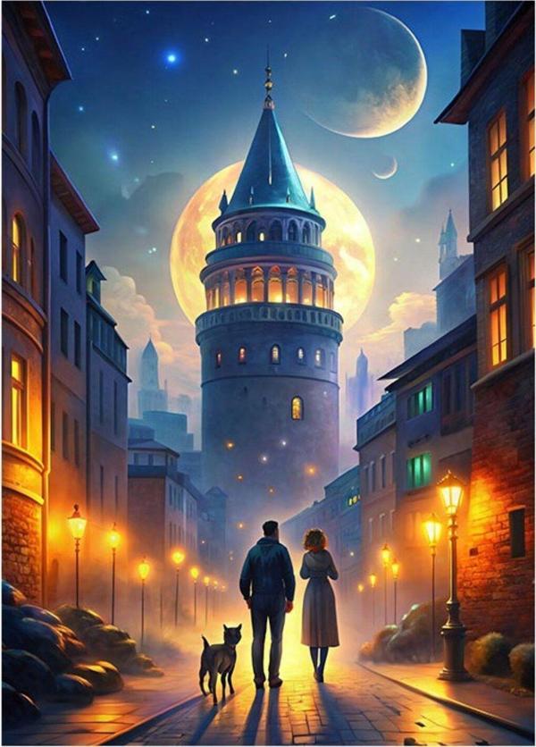 Ekart Ay Ve Galata Kulesi Model Ahşap Tablo 35 cm x 50 cm - Image 1