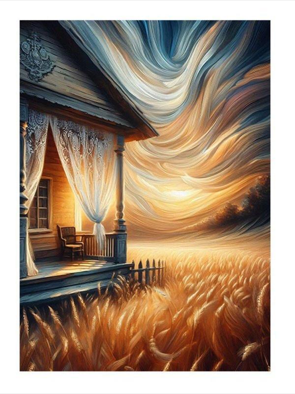 Ekart Buğday Tarlasındaki Ev Tasarım Ahşap Tablo 25 cm x 35 cm - Image 1