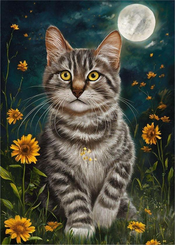 Ekart Dolunay Ve Kedi Hediyelik Ahşap Tablo 35 cm x 50 cm - Image 1