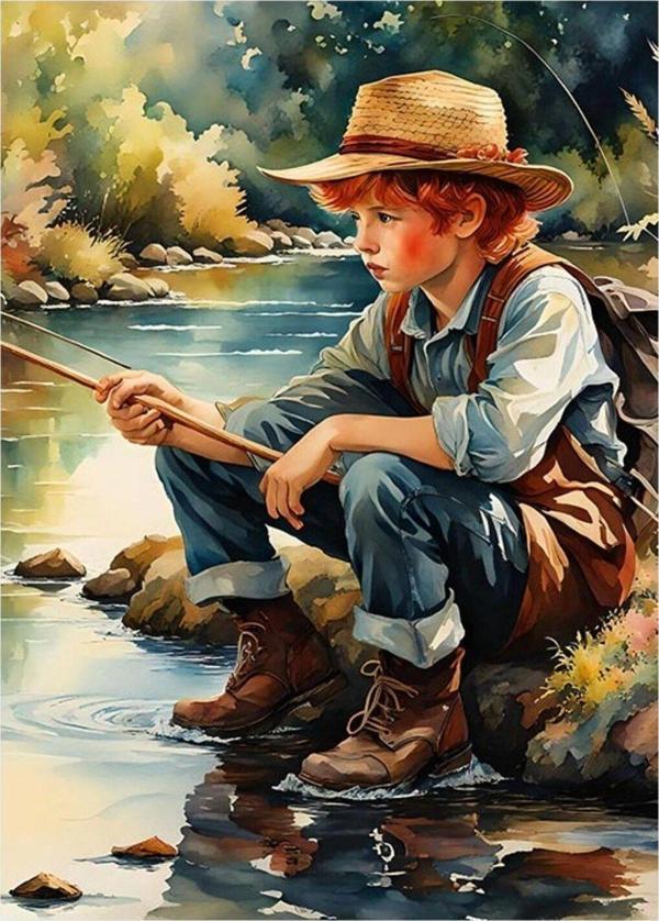 Ekart Balıkçı Çocuk Dekoratif ahşap Tablo 35 cm x 50 cm - Image 1
