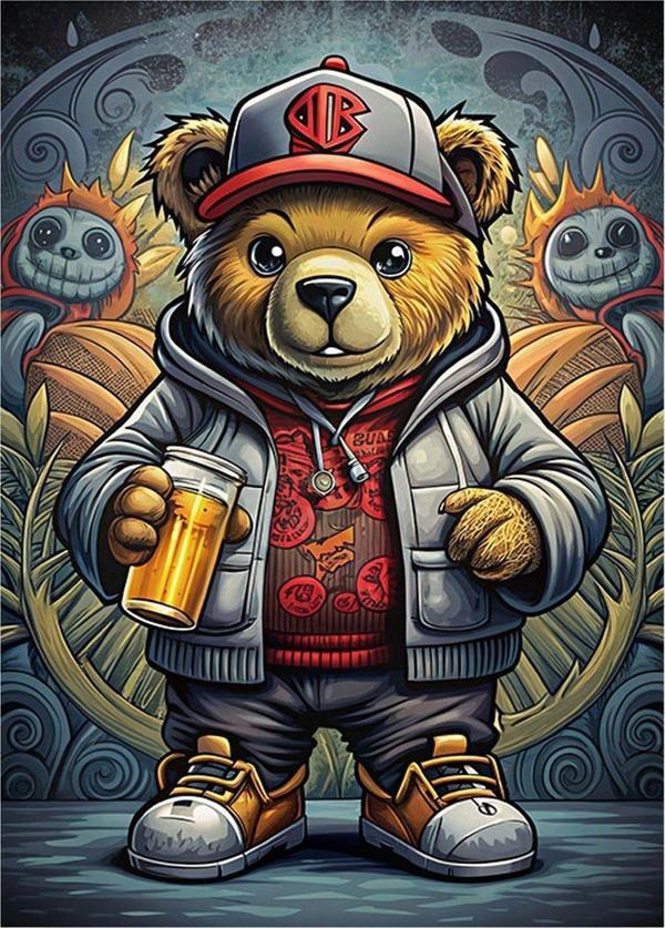 Ekart Grafiti Yapan Boz Ayı Model Ahşap Tablo 25 cm x 35 cm - Image 1