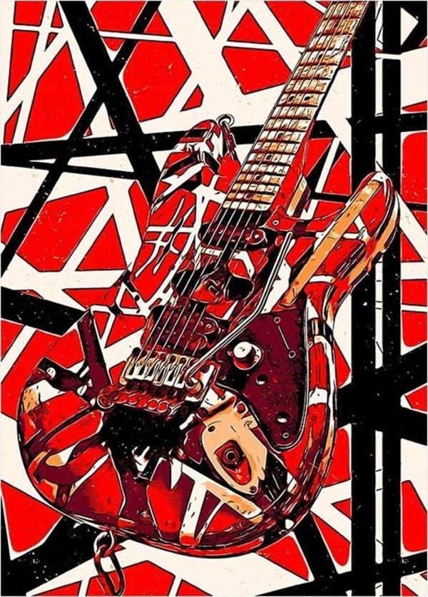 Ekart Eddie Van Halen Gitarı Model Ahşap Tablo 25 cm x 35 cm - Image 1