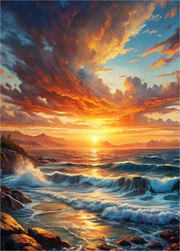 Ekart Gün Batımındaki Deniz Manzarası Tasarım Ahşap Tablo 25 cm x 35 cm - Image 1