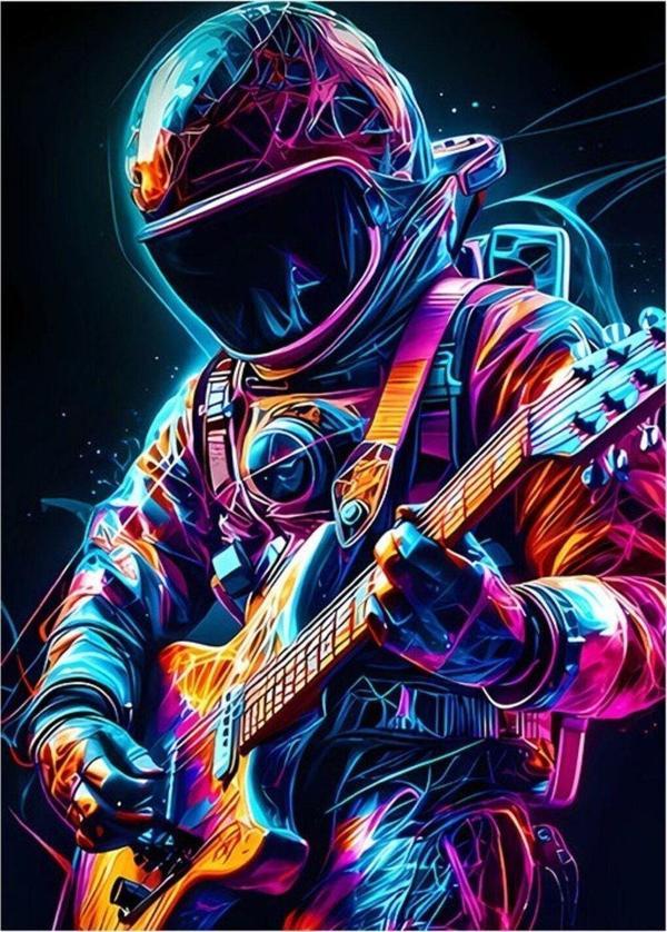Ekart Elektro Gitar Çalan Astronot Model Ahşap Tablo 50 cm x 70 cm - Image 1